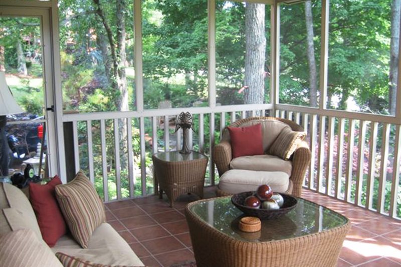 striped awnings outside of commercial building