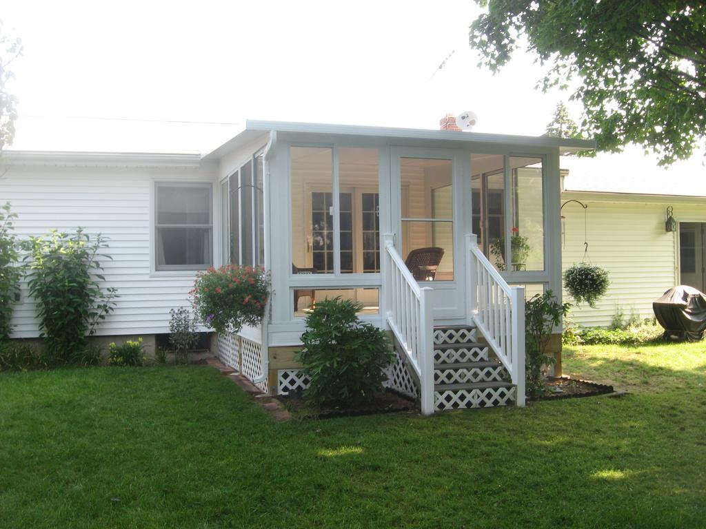 striped awnings outside of commercial building