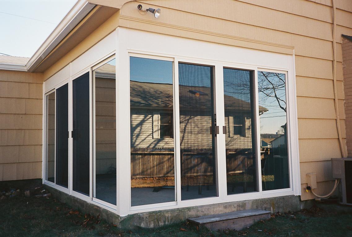 striped awnings outside of commercial building
